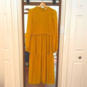 Wilfred by Aritzia goldenrod chiffon midi dress worn 2X NSPF home
